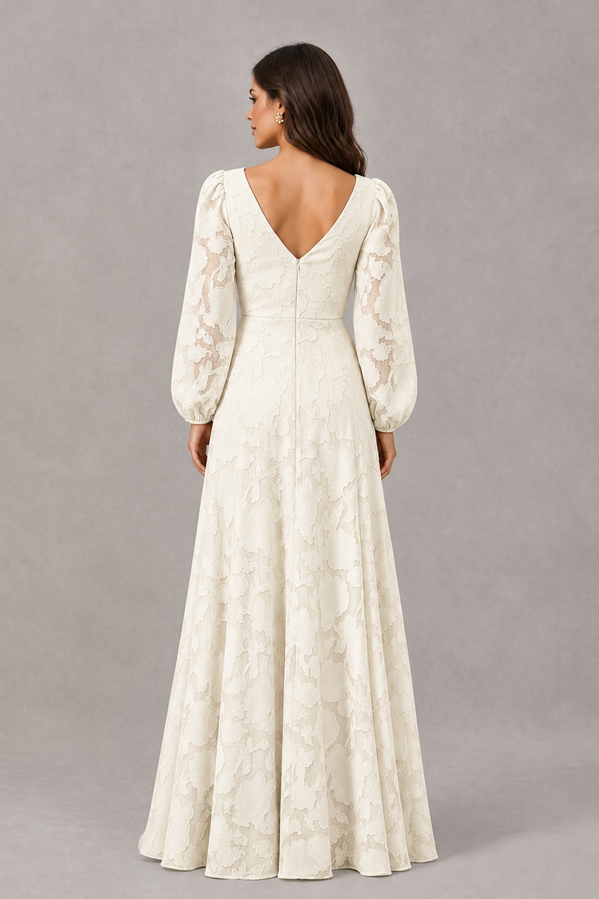 BOLODOO Ivory Long Sleeve V-Neck A-Line Mother of the Bride Dress - Ivory - Ivory_2