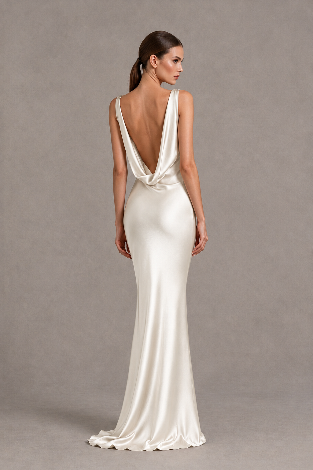 BOLODOO Ivory Cowl Neck Backless Satin Mermaid Evening Dress - Ivory - Ivory_2
