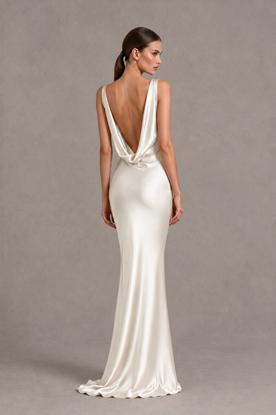BOLODOO Ivory Cowl Neck Backless Satin Mermaid Evening Dress - Ivory - Ivory_2