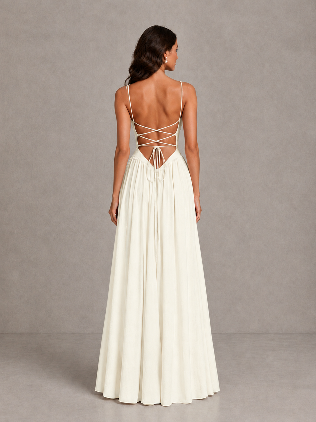 BOLODOO Ivory Lace-Up Back A-Line Bridesmaid Dress - Ivory - Ivory_2