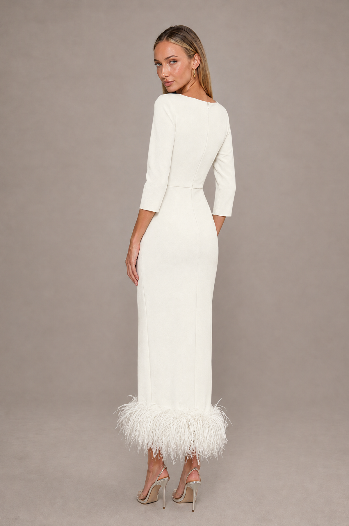 BOLODOO Ivory Feather-Trim Twist-Waist Midi Dress - Ivory - Ivory_2