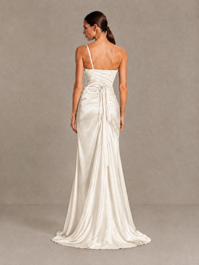 BOLODOO Ivory One Shoulder Satin Evening Gown with High Slit and Sweep Train - Ivory - Ivory_2