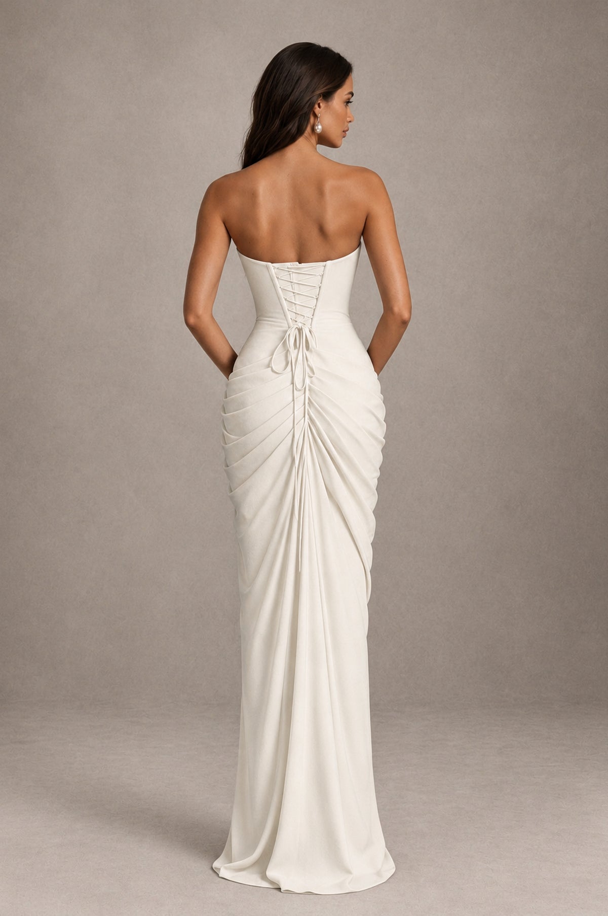 BOLODOO Strapless Draped Maxi Dress - Ivory Backless Evening Gown with High Slit - Ivory - Ivory_2
