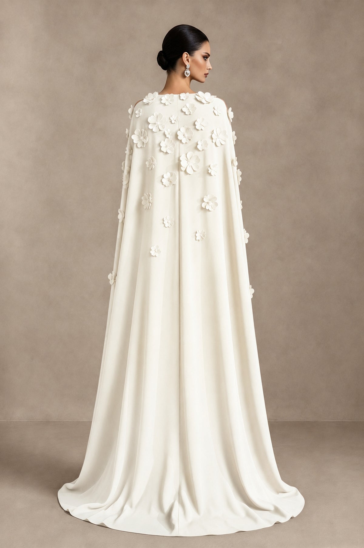 BOLODOO Ivory 3D Floral Applique Cape Formal Dress - Ivory - Ivory_2
