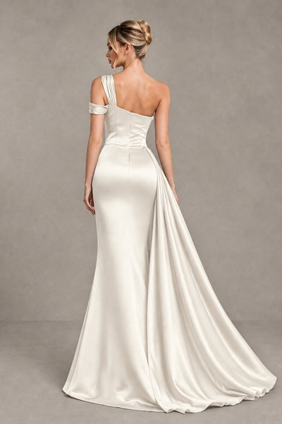 BOLODOO Ivory Asymmetric Ruched Formal Evening Dress - Ivory - Ivory_2