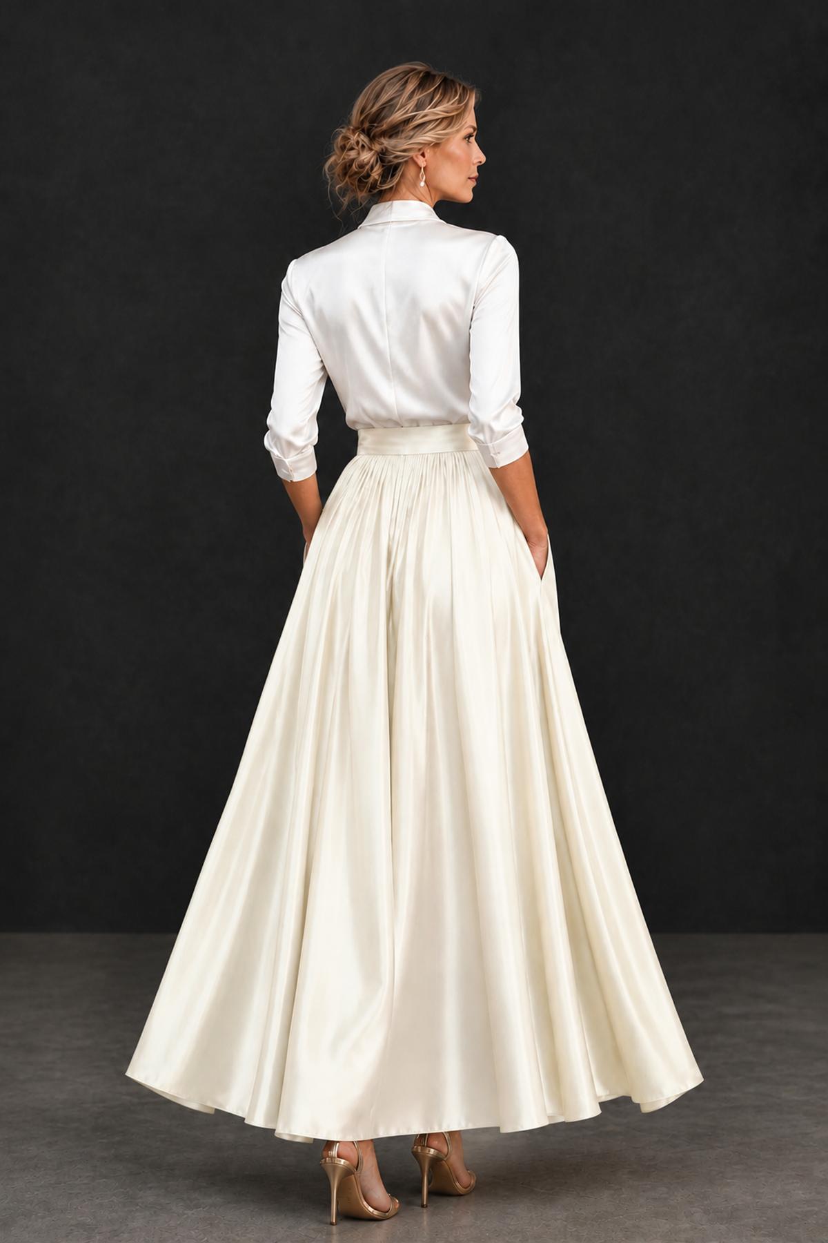 BOLODOO Ivory and White V-Neck A-Line Mother of the Bride Dress - Ivory - Ivory_2