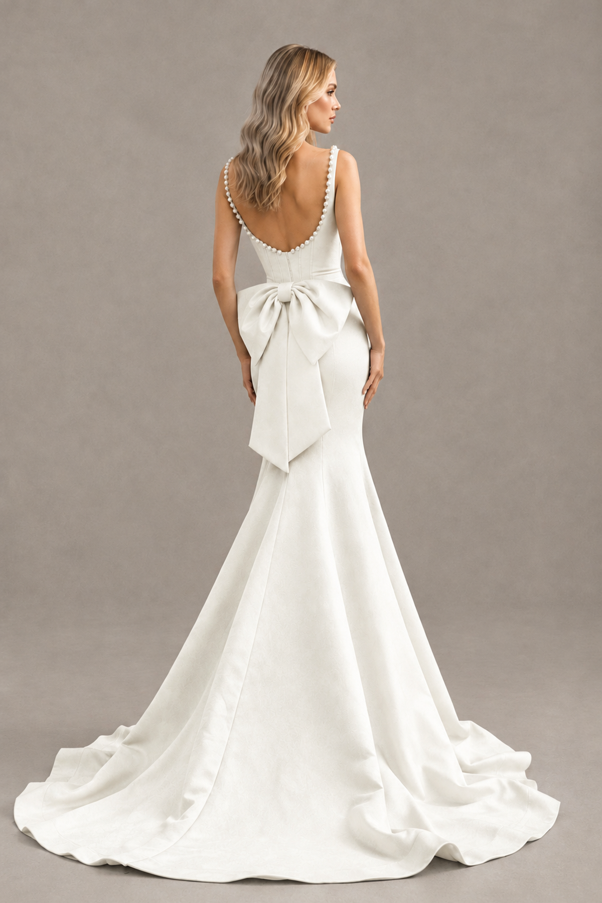 BOLODOO Ivory Pearl-Trim Mermaid Prom Dress with Back Bow - Ivory - Ivory_2