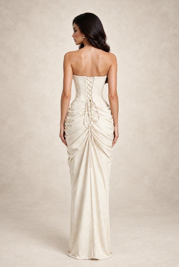 BOLODOO Ivory Strapless Ruched Corset Evening Gown - Ivory - Ivory_2