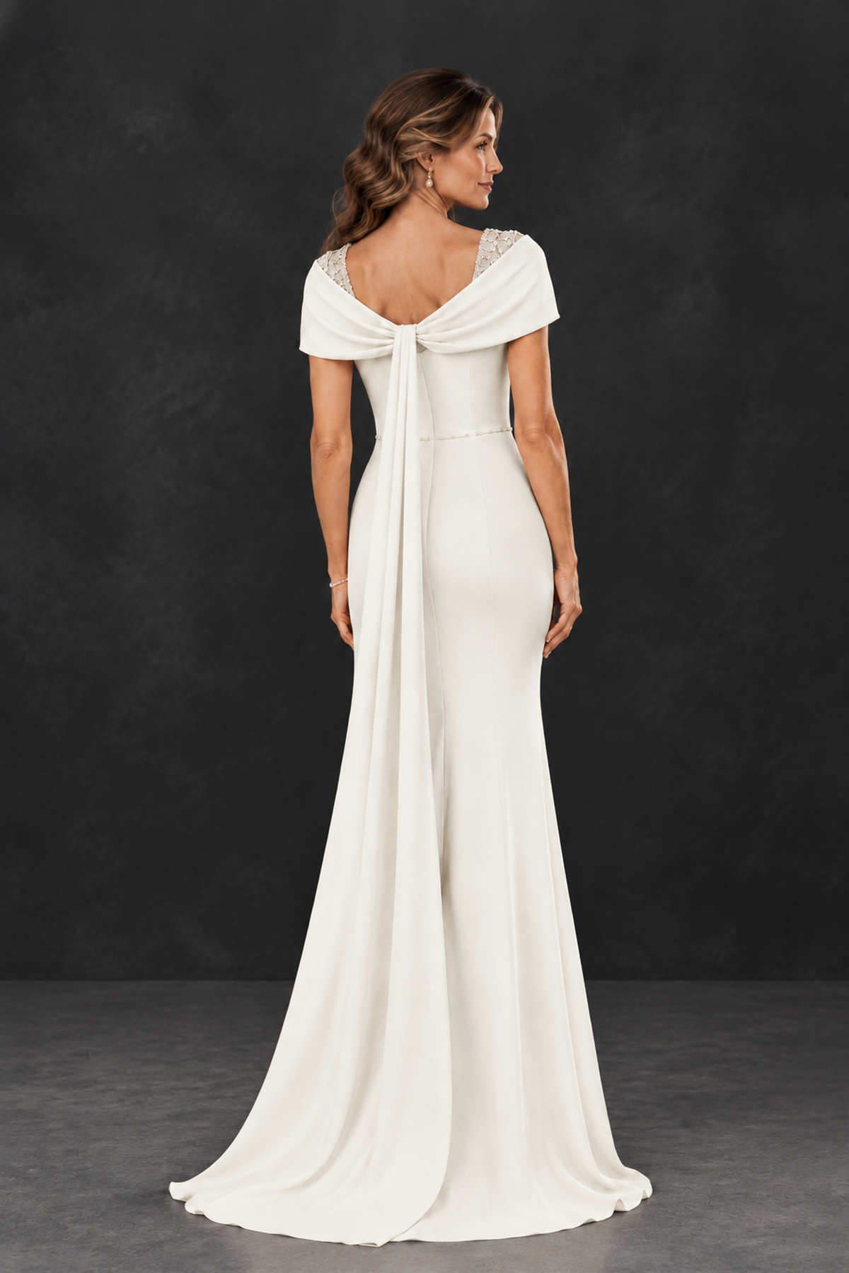 BOLODOO Ivory Mother of the Bride Dress with Draped Cape Detail - Ivory - Ivory_2