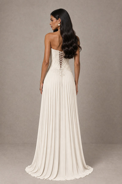 BOLODOO Ivory Halter Corset Pleated A-Line Evening Dress - Ivory - Ivory_2