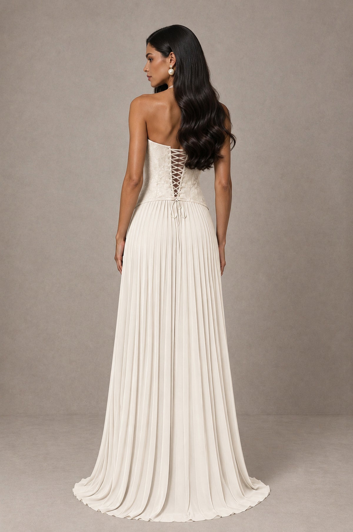 BOLODOO Ivory Halter Corset Pleated A-Line Evening Dress - Ivory - Ivory_2