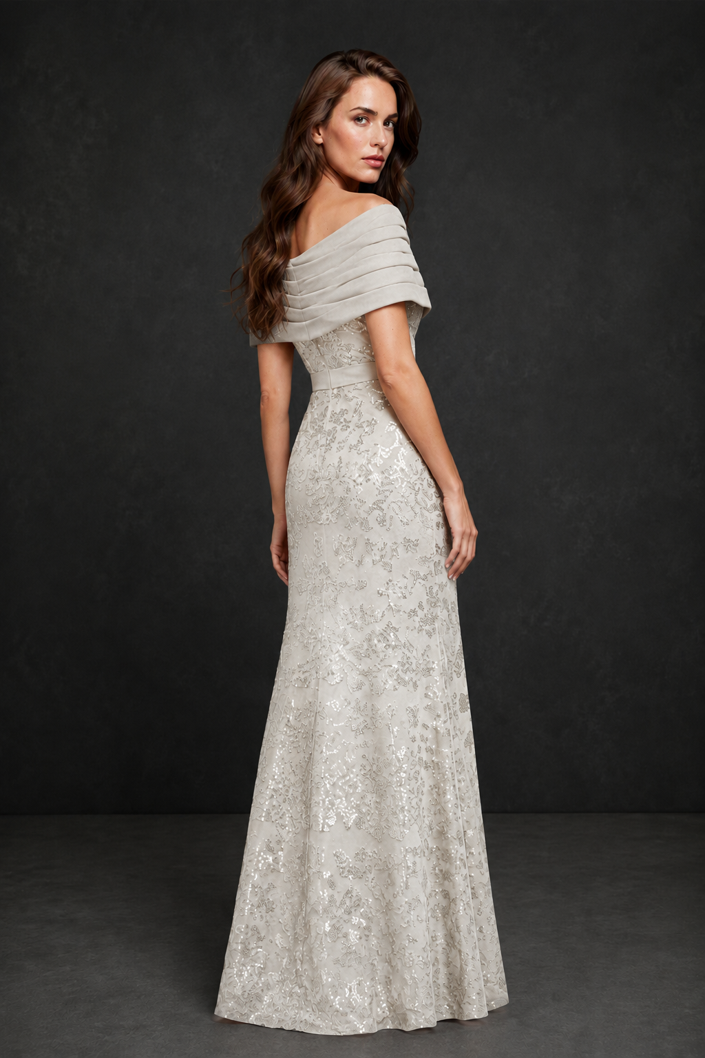 BOLODOO Ivory Off-Shoulder Sequin Lace Mermaid Evening Gown | Mother of the Bride Formal Dress - Ivory