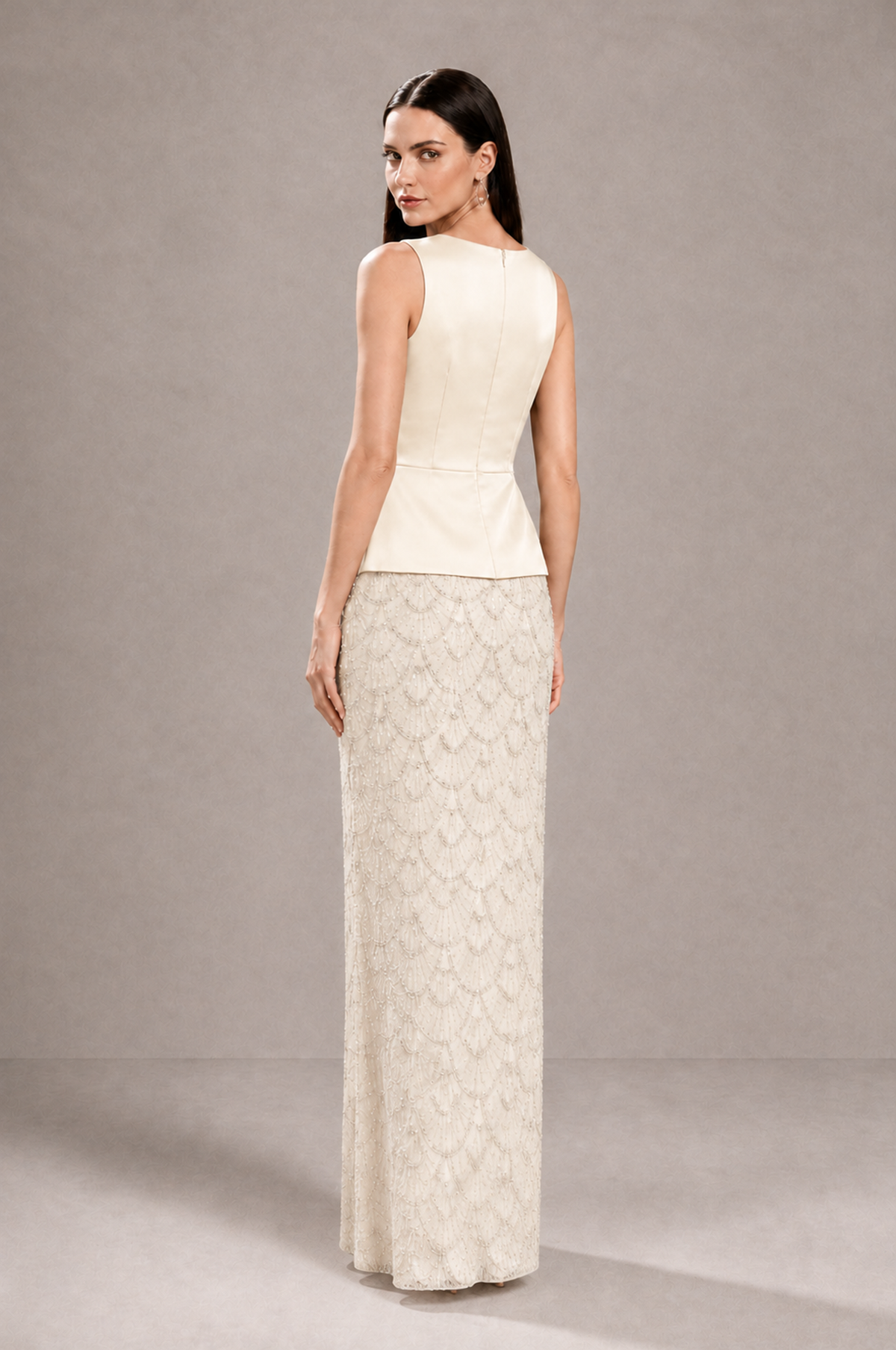 BOLODOO Ivory Sleeveless Satin & Lace Peplum Evening Dress - Ivory - Ivory_2