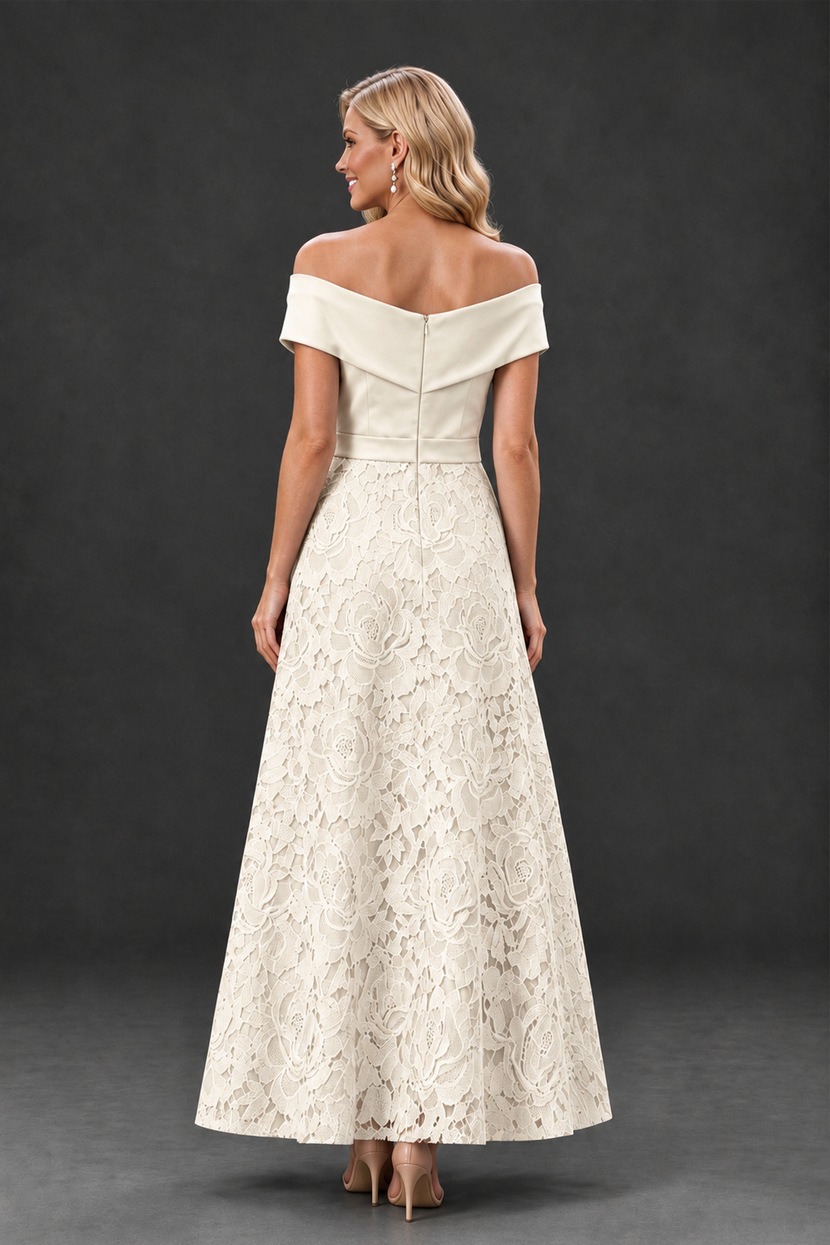BOLODOO Ivory Off-the-Shoulder Floral A-Line Mother of the Bride Dress - Ivory - Ivory_2