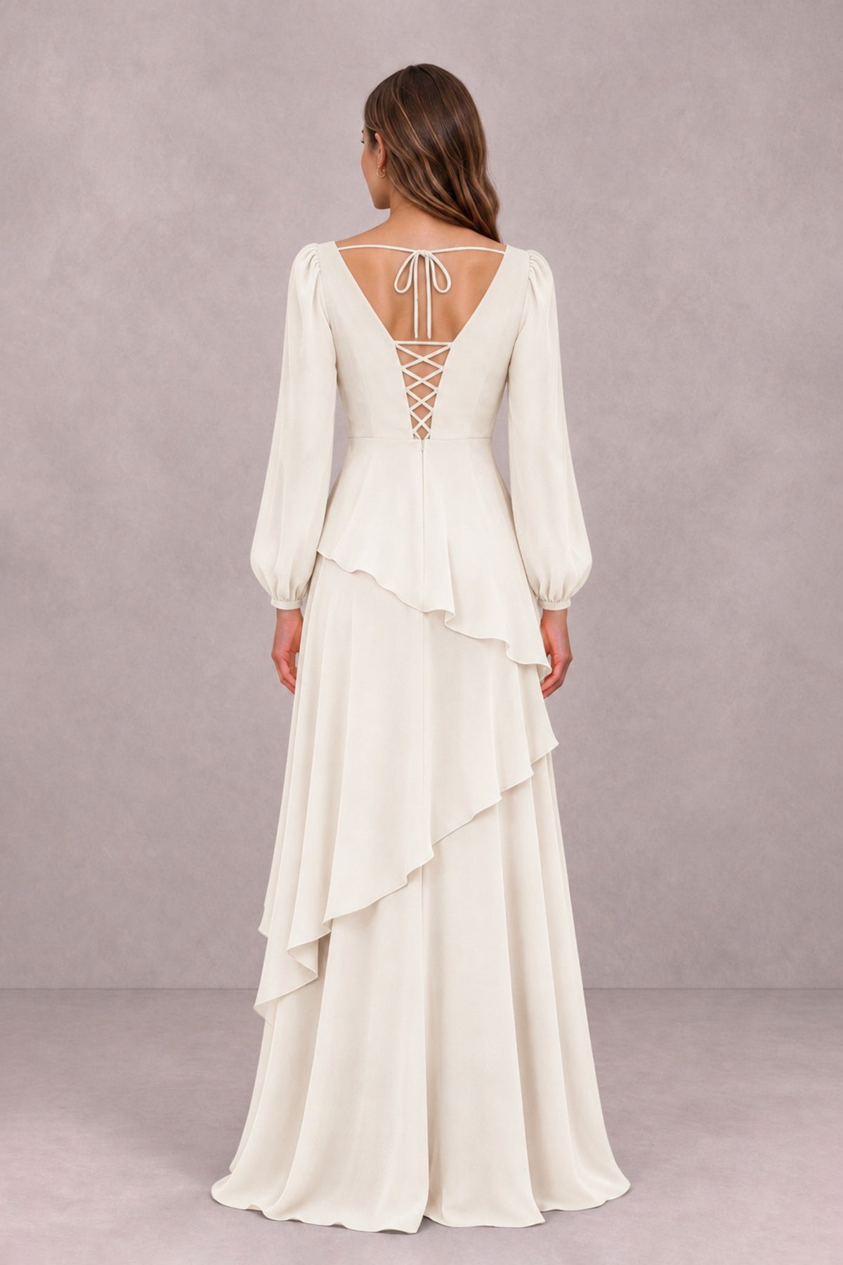 BOLODOO Ivory Long Sleeve Ruffle Bridesmaid Dresses - Ivory - Ivory_2