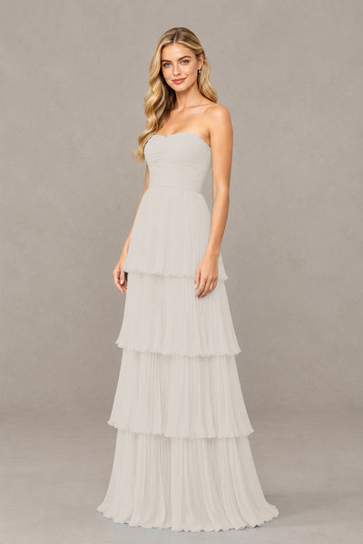 BOLODOO Ivory Strapless Tiered Chiffon Maxi Dress - Ivory