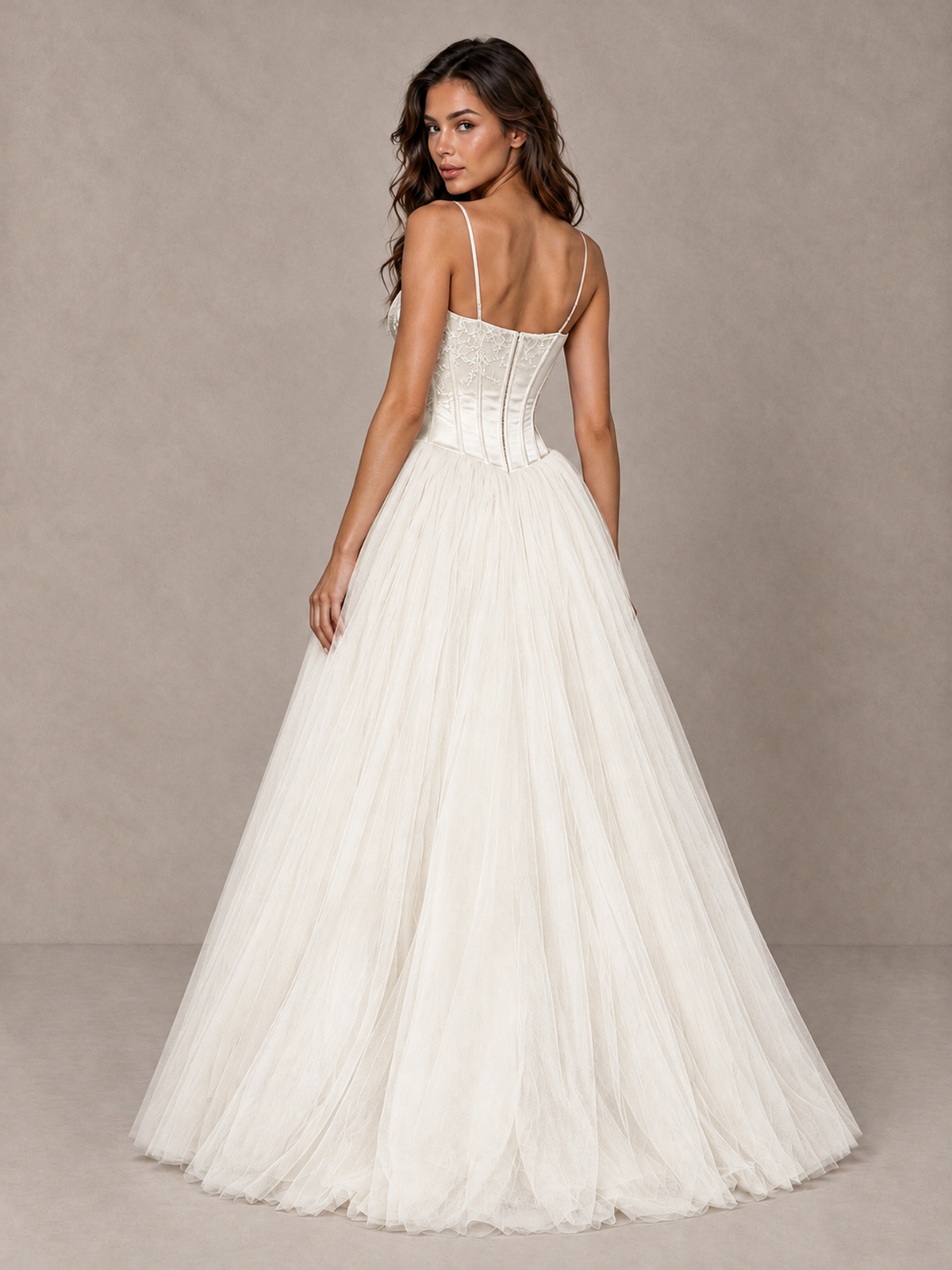 BOLODOO Ivory Corset Tulle Prom Dress with Spaghetti Straps - Ivory - Ivory_2