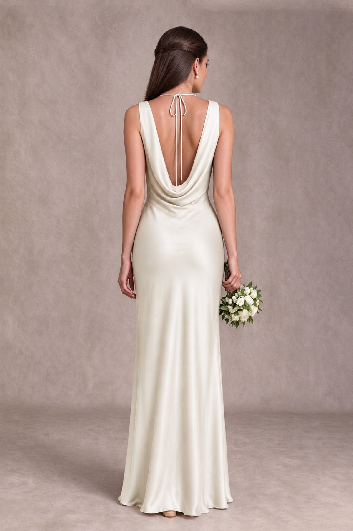 BOLODOO Ivory Cowl Neck Open Back Satin Bridesmaid Dress - Ivory - Ivory_2