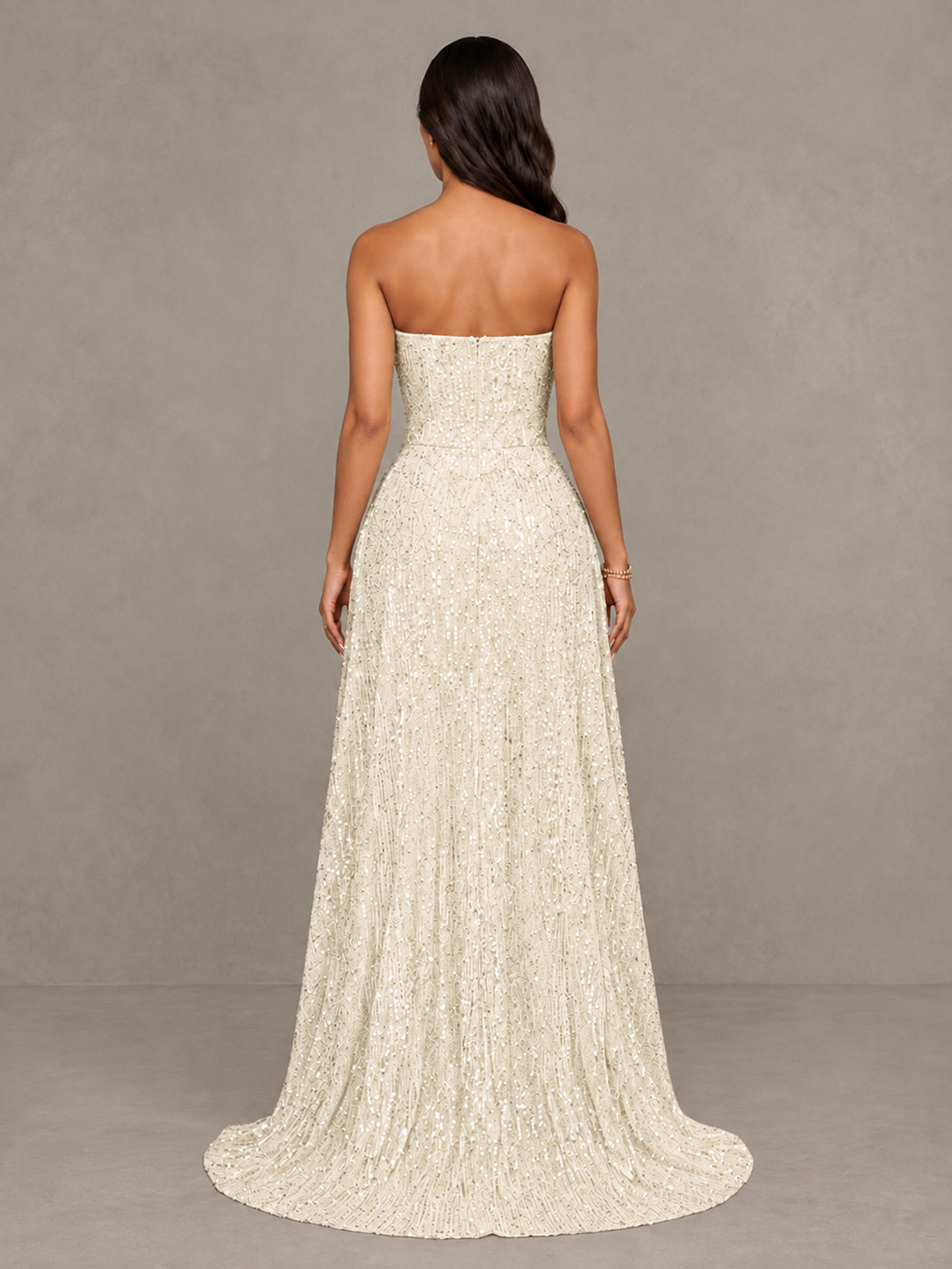 BOLODOO Ivory Sequin Strapless Mini Dress with High Low Overskirt - Ivory - Ivory_2