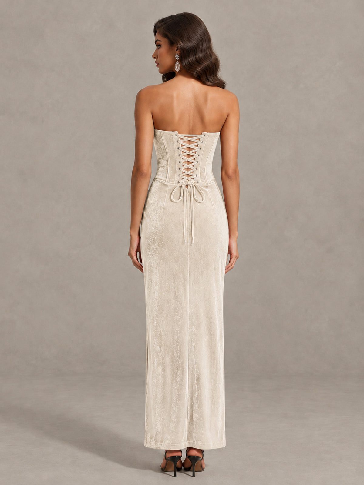 BOLODOO Ivory Strapless Velvet Cocktail Maxi Dress - Ivory - Ivory_2