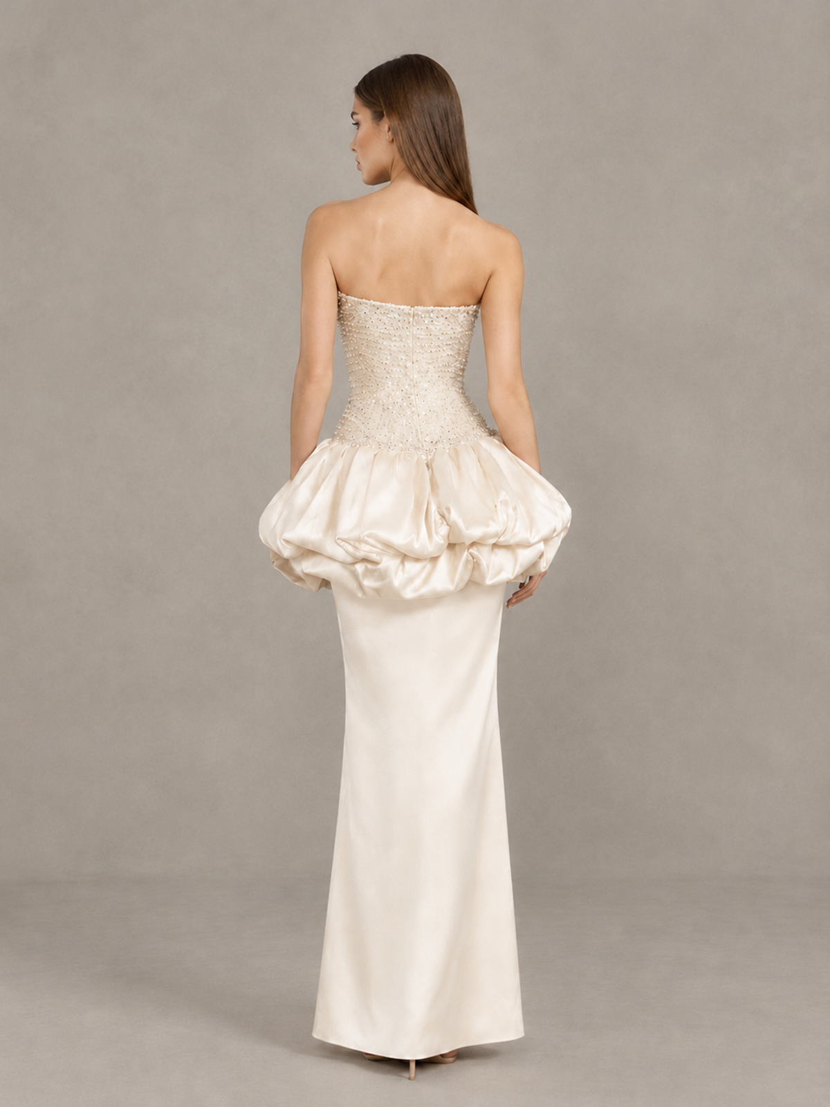 BOLODOO Ivory Strapless Embellished Bubble Peplum Evening Dress - Ivory - Ivory_2