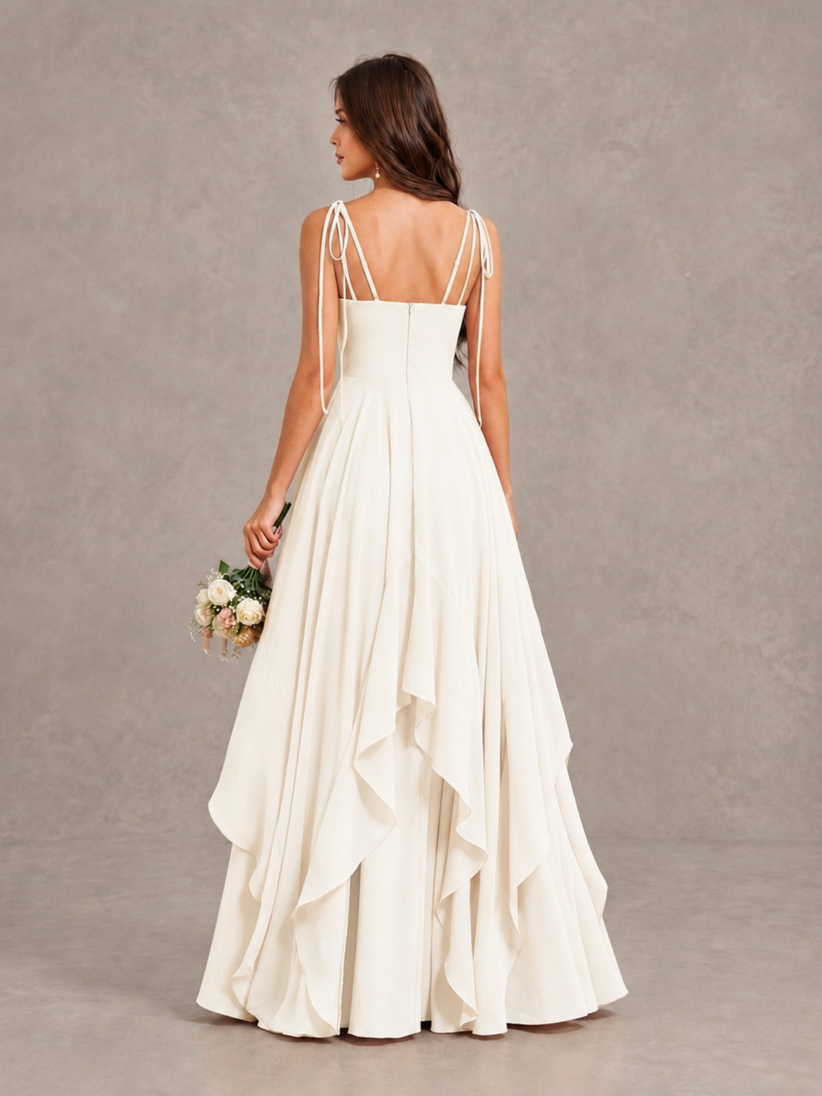 BOLODOO Ivory Tie-Strap Ruffle A-Line Bridesmaid Dress - Ivory - Ivory_2