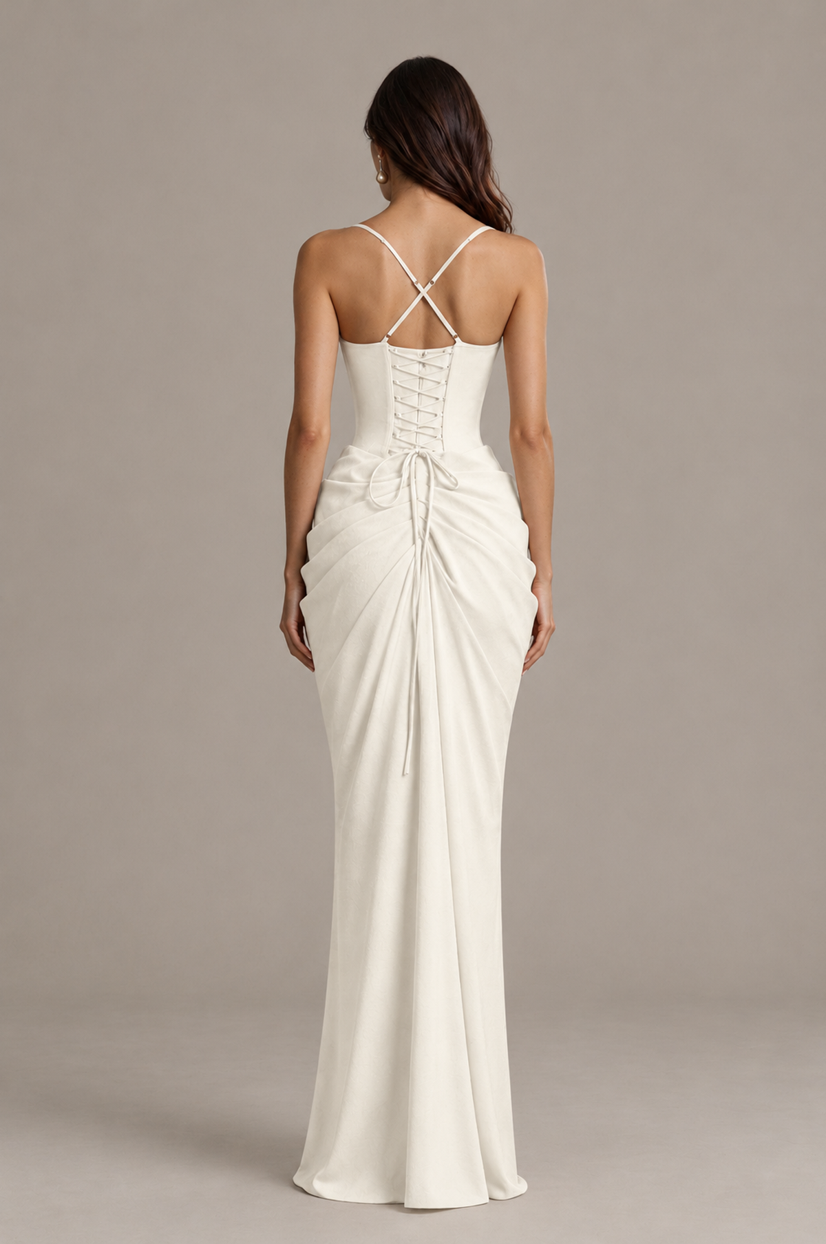 BOLODOO Ivory Sweetheart Ruched Lace-Up Back Evening Gown - Ivory - Ivory_2