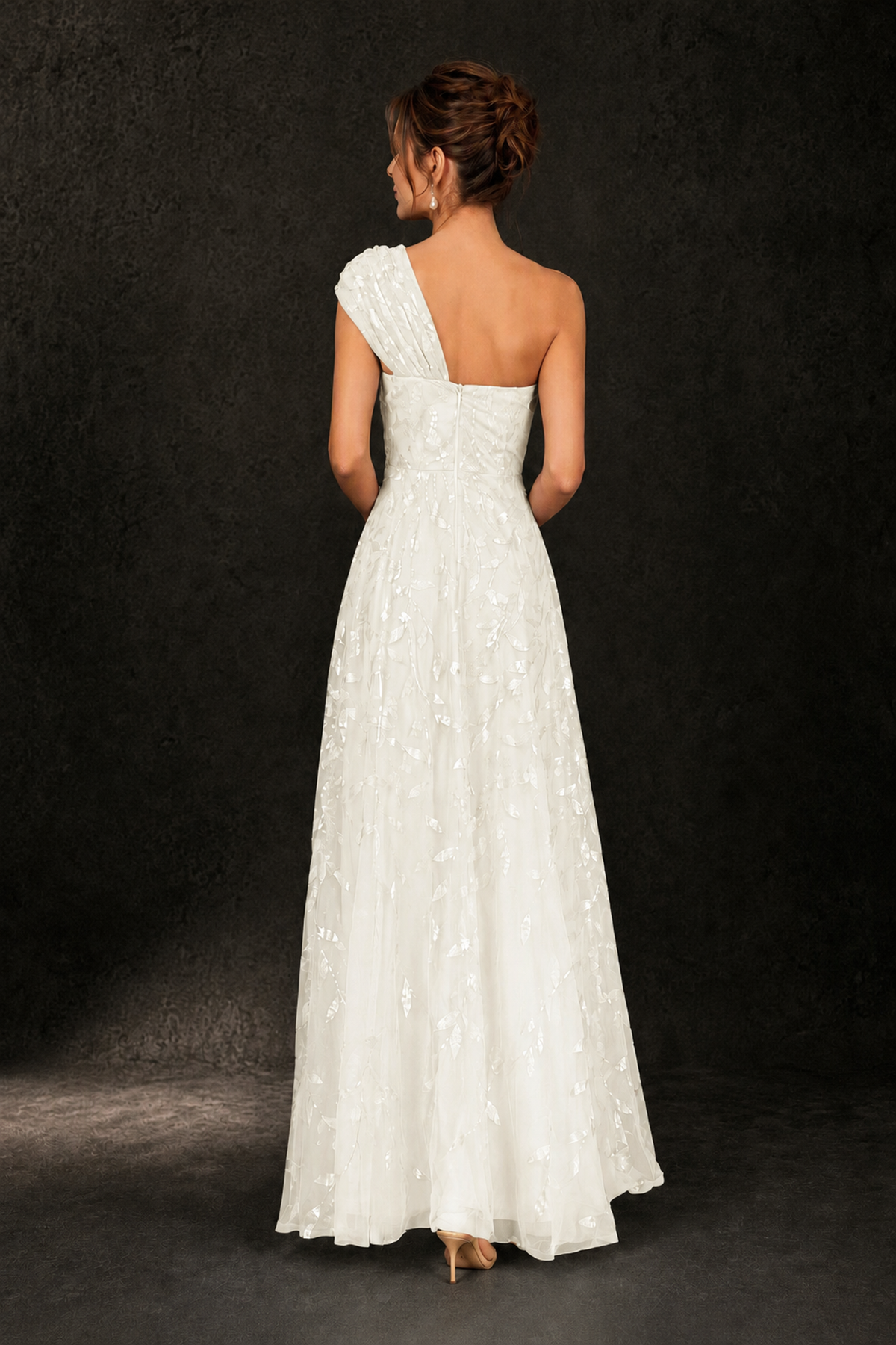 BOLODOO Ivory Leaf Sequin One-Shoulder A-Line Maxi Gown – Mother of the Bride & Formal Evening Dress - Ivory - Ivory_2