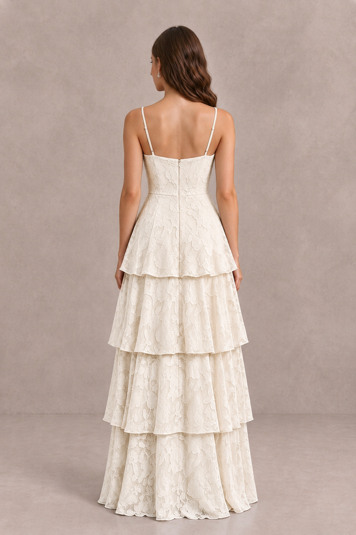 BOLODOO Ivory Tiered Floral-Textured Spaghetti Strap Maxi Dress - Ivory - Ivory_2