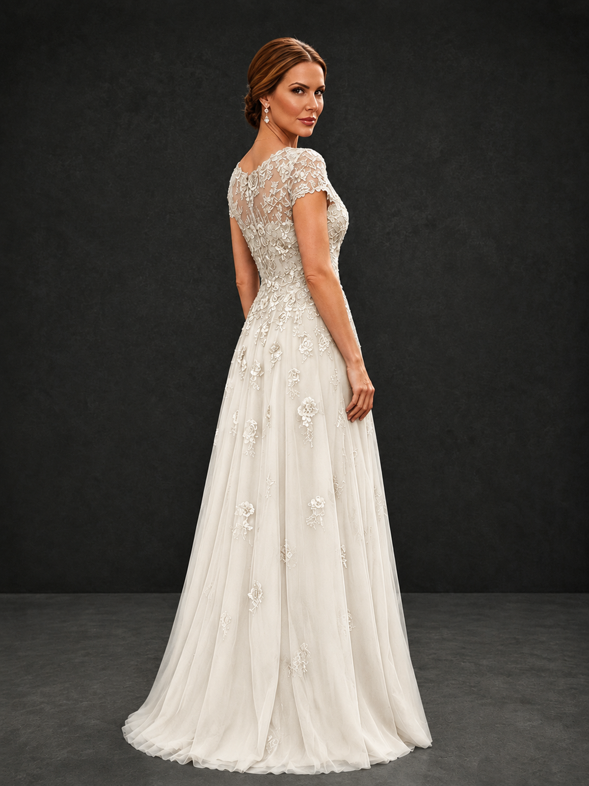 BOLODOO Ivory Cap Sleeve Lace Appliqué A-Line Formal Gown | Mother of the Bride Dress - Ivory - Ivory_2