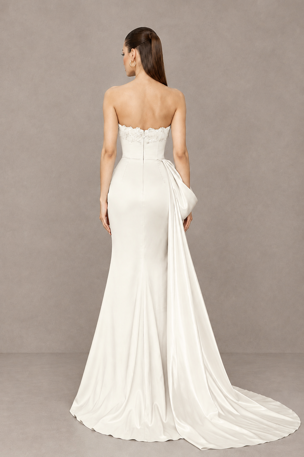 BOLODOO Ivory Strapless Satin Prom Dress with Draped Side Train - Ivory - Ivory_2