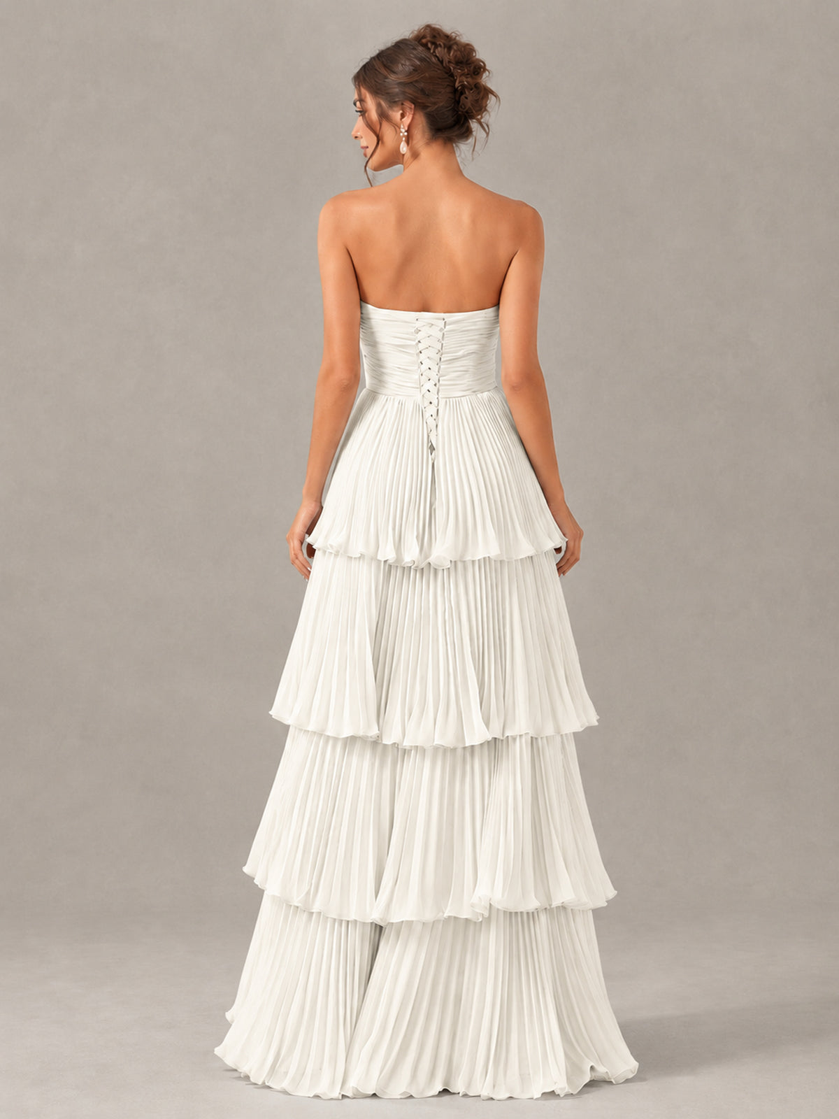 BOLODOO Ivory Strapless Tiered Pleated Bridesmaid Dress - Ivory - Ivory_2