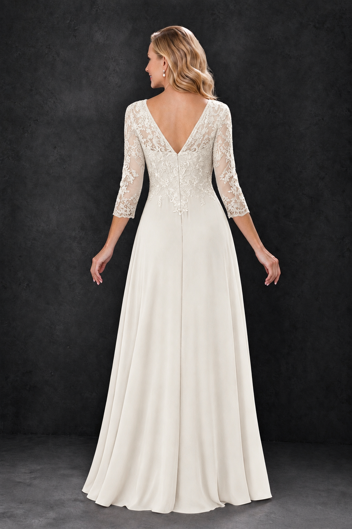 BOLODOO Ivory Lace Embroidered Mother of the Bride Dress with 3/4 Sleeves - Ivory - Ivory_2