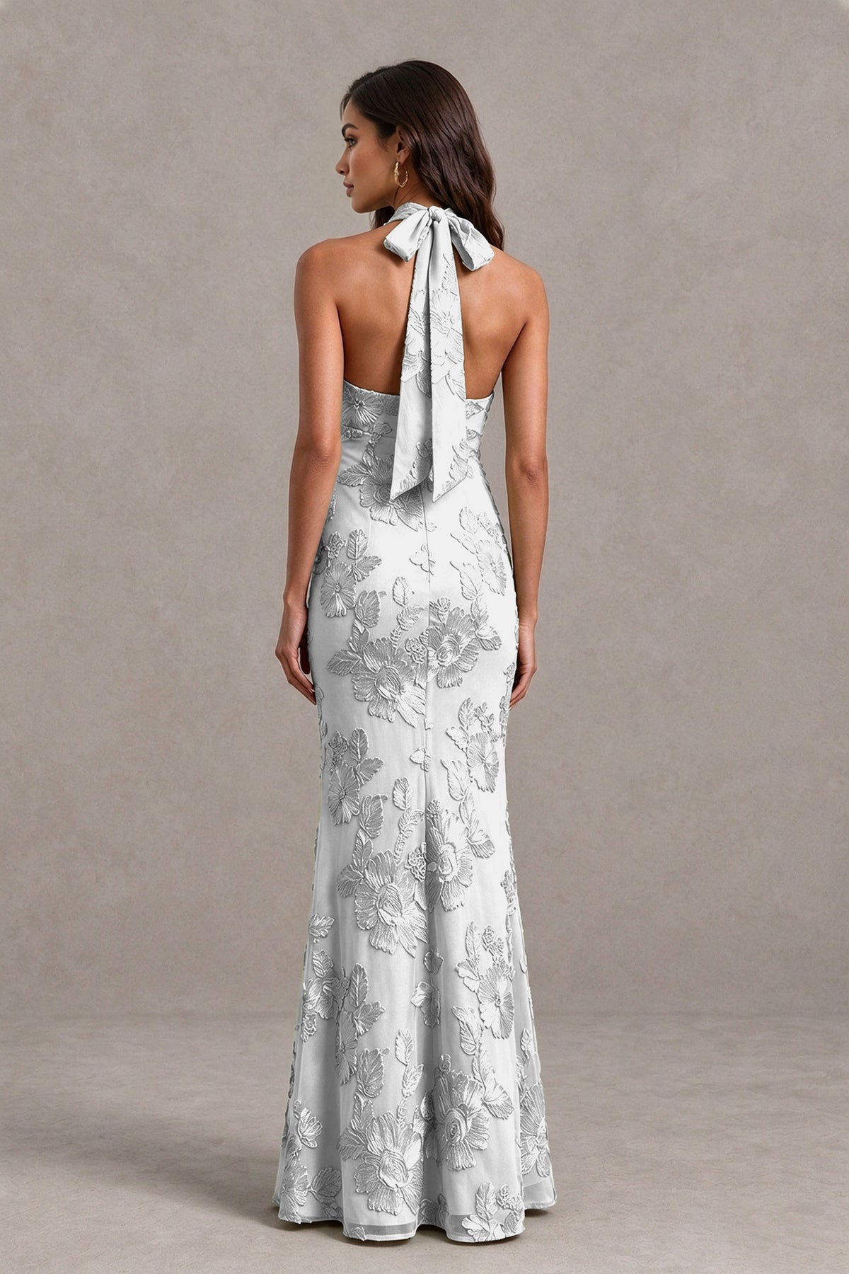BOLODOO Ivory Floral Jacquard Halter Maxi Dress - Ivory - Ivory(2)