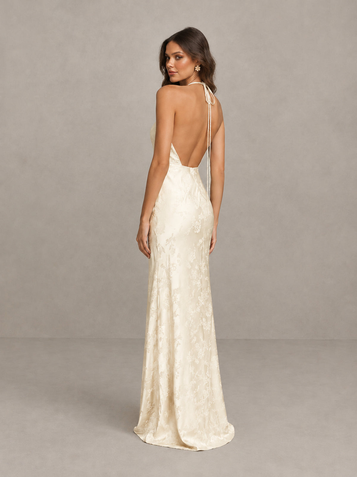 BOLODOO Ivory Floral Satin Open-Back Bridesmaid Dress - Ivory - Ivory_2