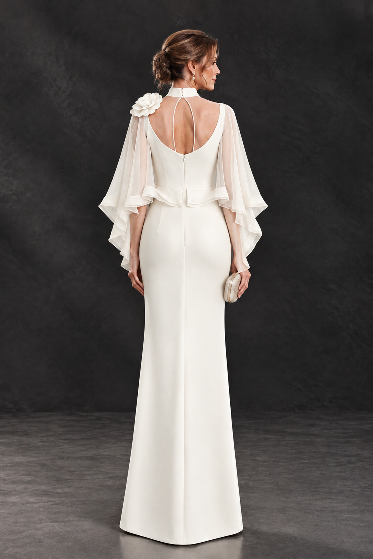 BOLODOO Ivory Floral Cape Sleeve Mother of the Bride Dress - Ivory - Ivory_2