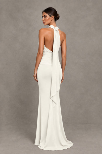 BOLODOO Ivory Chiffon Halter Maxi Formal Wedding Guest Dress - Ivory - Ivory_2