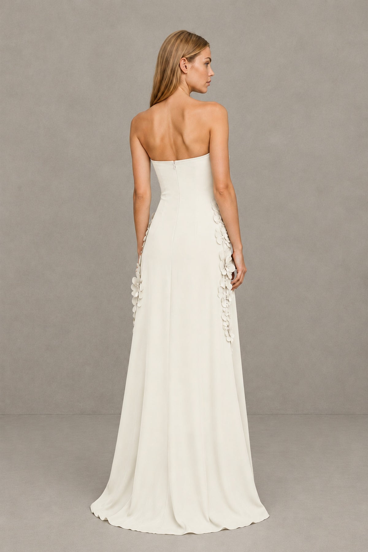 BOLODOO Ivory Strapless 3D Floral Appliqué Crepe Maxi Gown - Ivory - Ivory_2