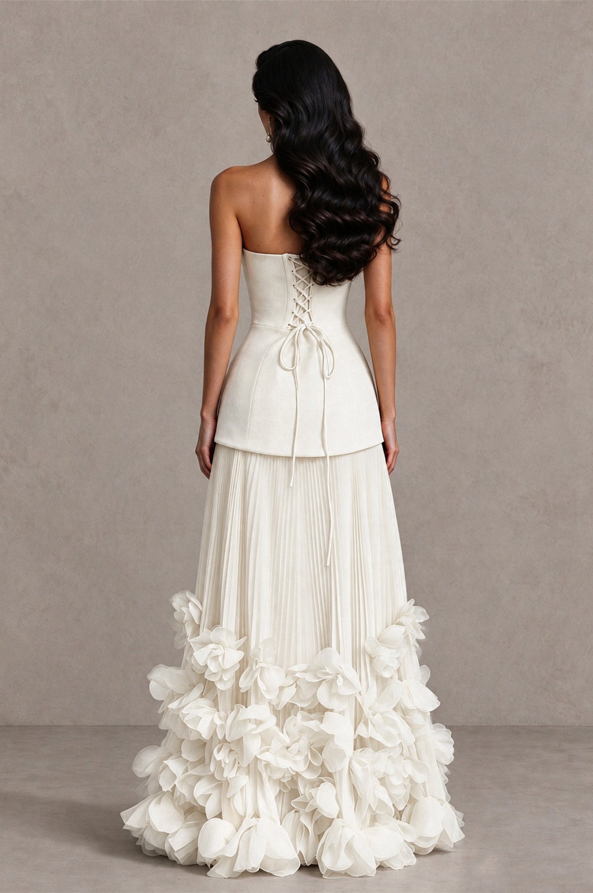BOLODOO Ivory Strapless Pleated Floral Hem Evening Gown - Ivory - Ivory_2