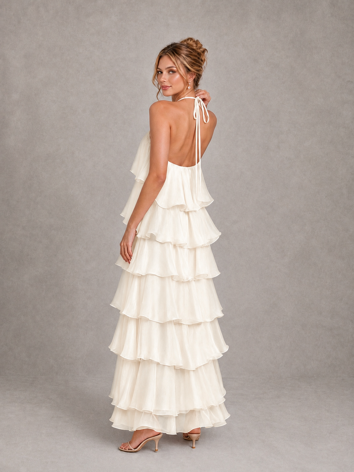 BOLODOO Ivory Halter Tiered Ruffle Maxi Bridesmaid Dress - Ivory - Ivory_2