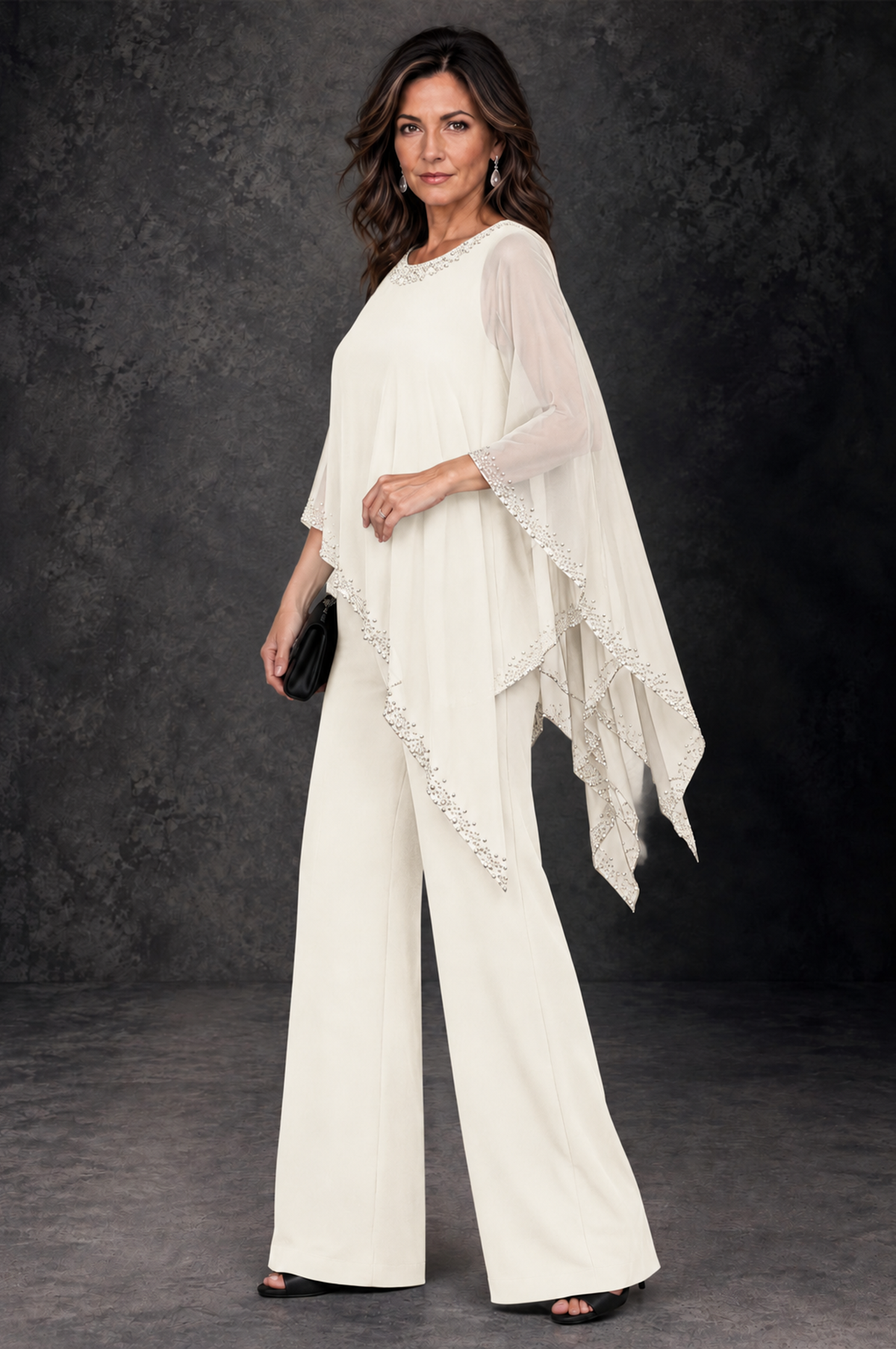 BOLODOO Ivory Embellished Cape Mother of the Bride Pantsuit - Ivory - Ivory_2
