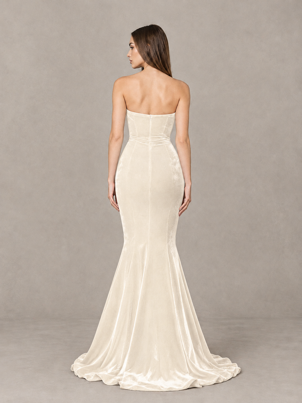 BOLODOO Ivory Strapless Sweetheart Velvet-Look Mermaid Evening Dress - Ivory - Ivory_2