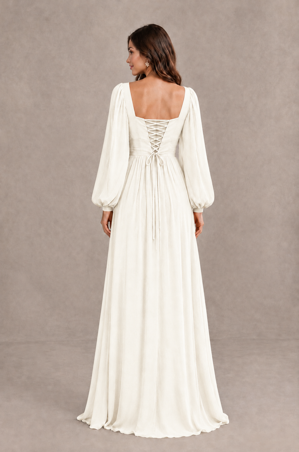 BOLODOO Ivory Long Sleeve V-Neck A-Line Bridesmaid Dress - Ivory - Ivory_2