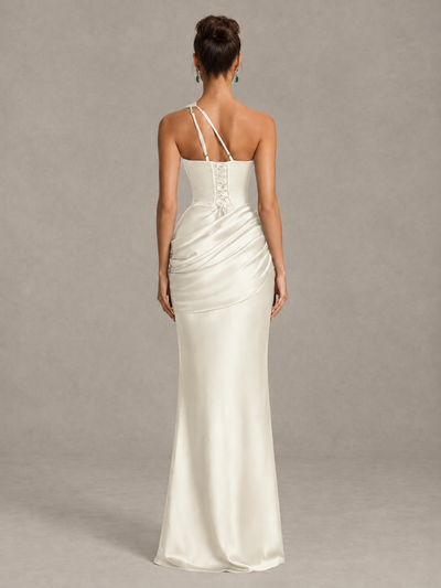 BOLODOO Ivory One-Shoulder Cutout Satin Mermaid Prom Dress - Ivory - Ivory_2