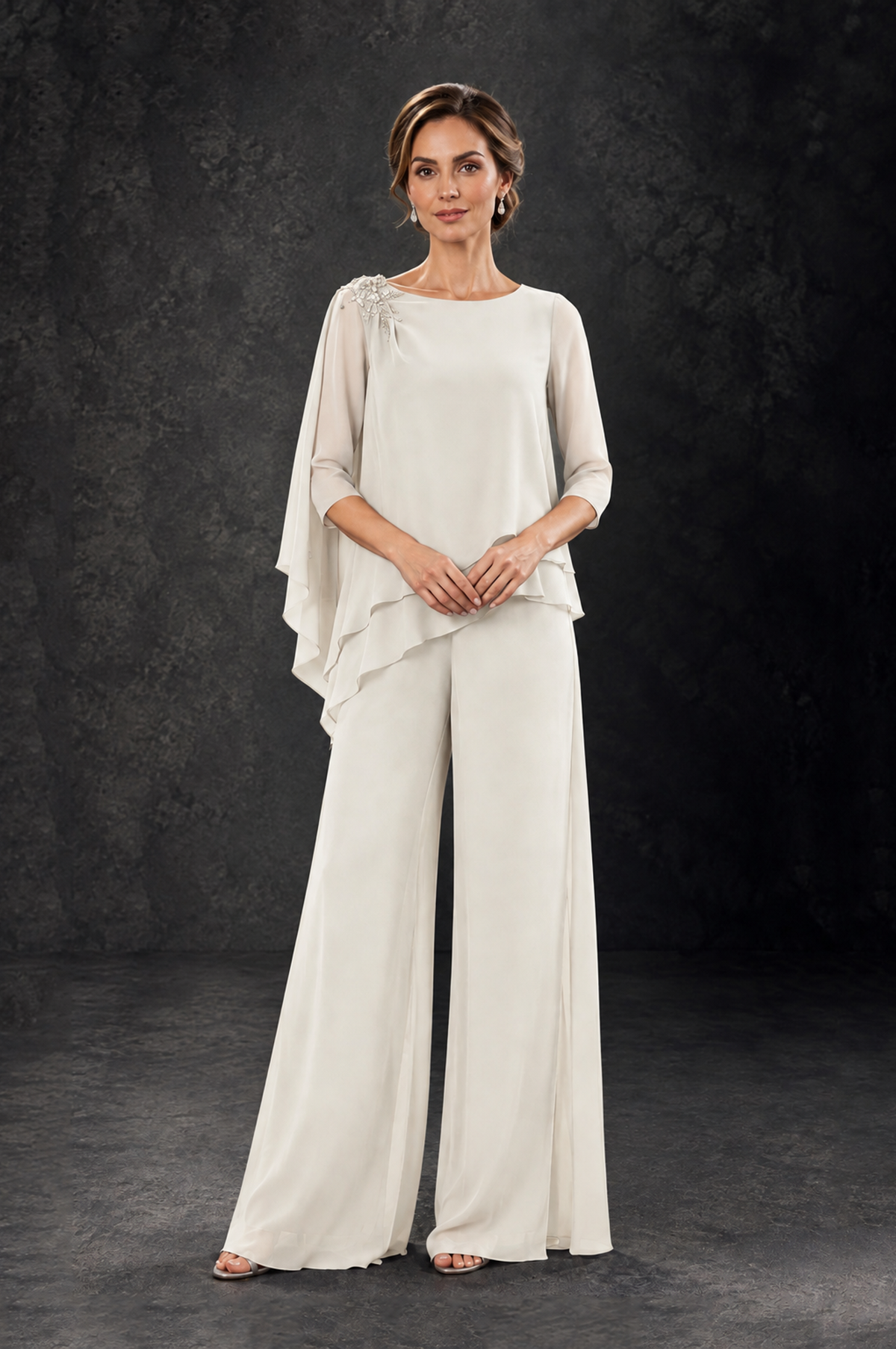 BOLODOO Ivory Layered Wide-Leg Mother of the Bride Pant Suit - Ivory - Ivory_3