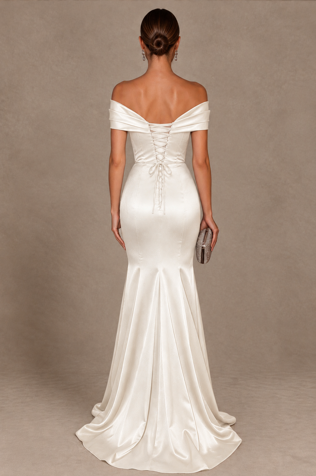 BOLODOO Ivory Off-the-Shoulder Ruched Satin Mermaid Evening Dress - Ivory - Ivory_3