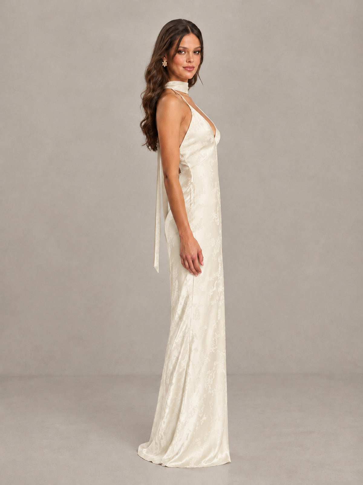 BOLODOO Ivory Floral Satin Open-Back Bridesmaid Dress - Ivory - Ivory_3