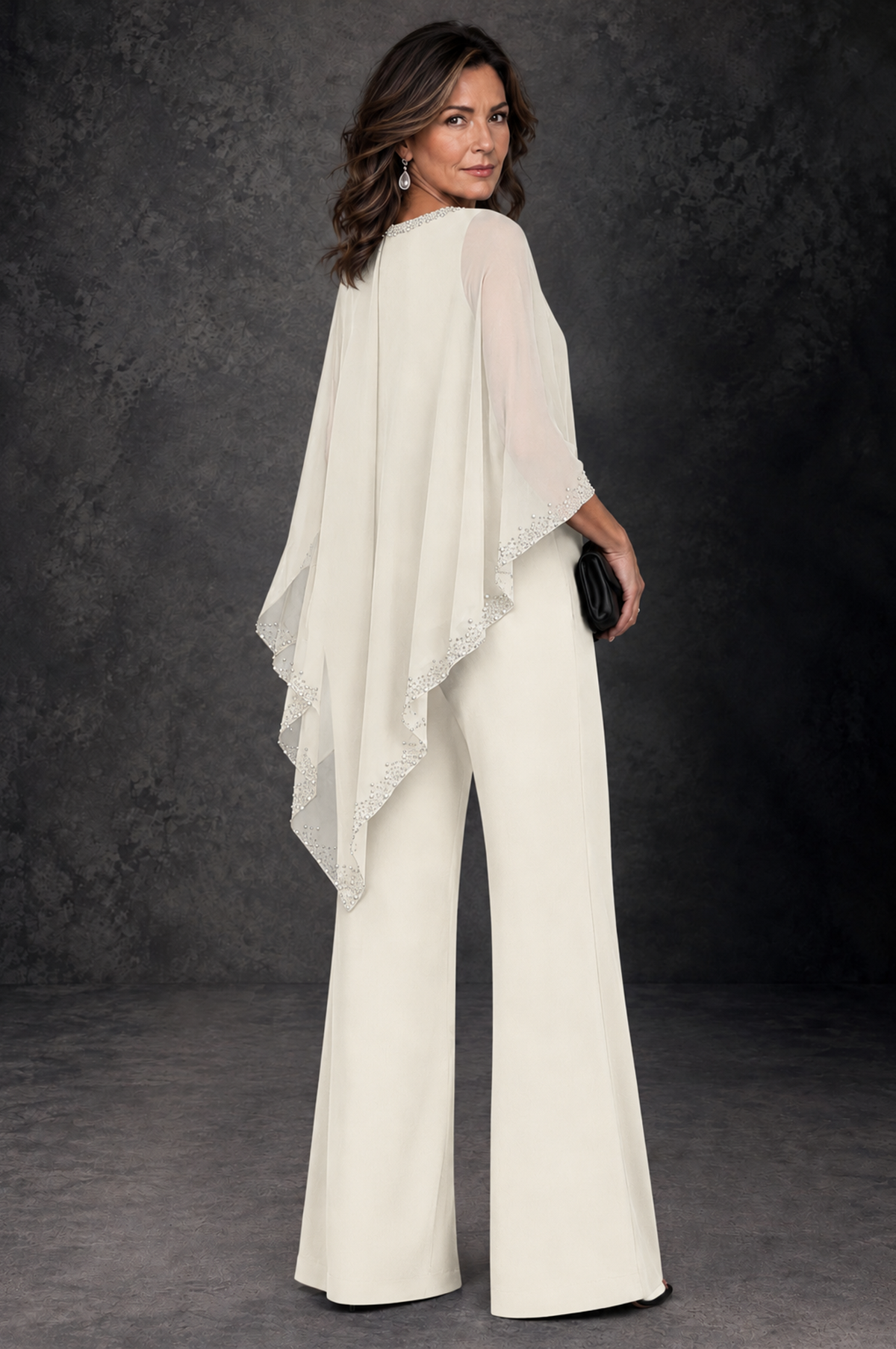 BOLODOO Ivory Embellished Cape Mother of the Bride Pantsuit - Ivory - Ivory_3