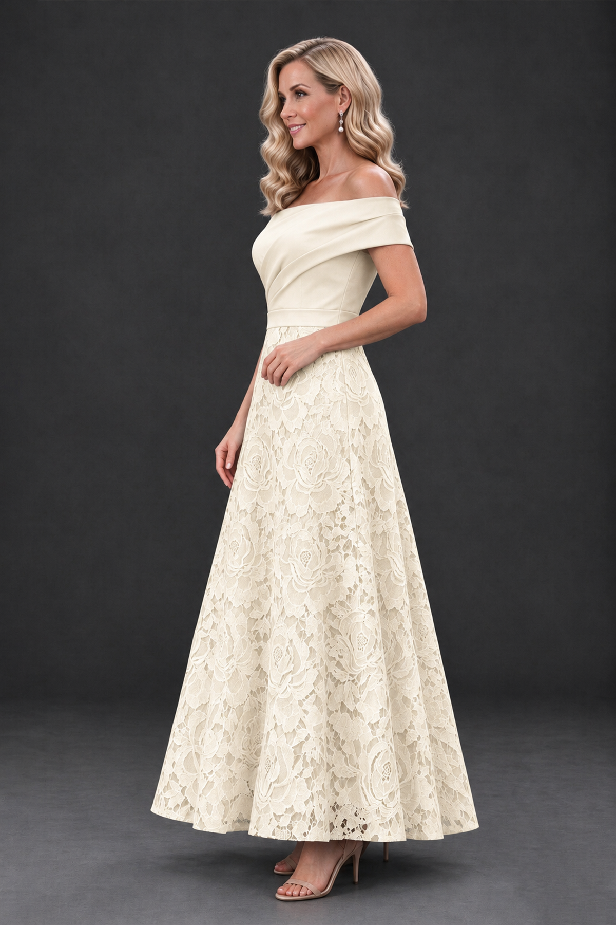 BOLODOO Ivory Off-the-Shoulder Floral A-Line Mother of the Bride Dress - Ivory - Ivory_3