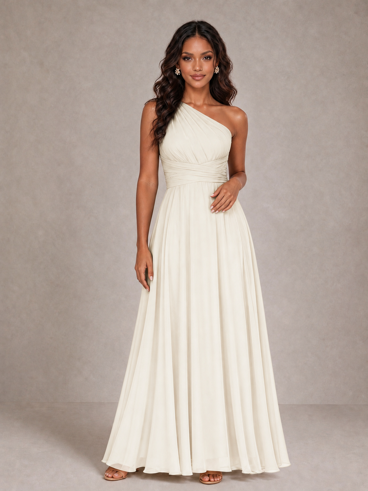 BOLODOO Ivory One-Shoulder A-Line Bridesmaid Dress - Ivory - Ivory_3